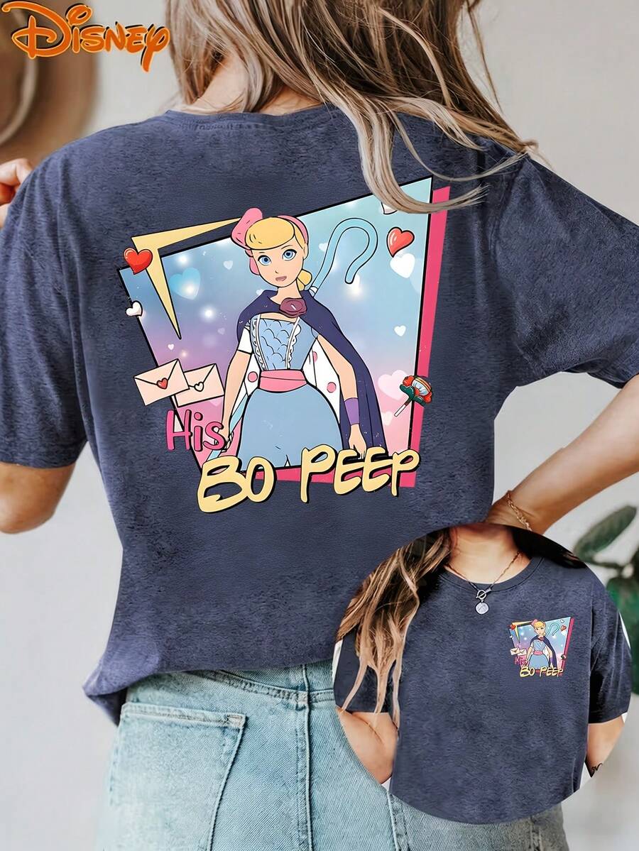 Disney License T Shirts,Disney Toy Story BoPeep His BoPeep Print Oversized T-Shirt For Women, Cute Retro PIXAR1 Toy Story Character Graphic Loose Fit Casual Tee, Vintage Disney Toy Story Couple Matching Short Sleeve Tops For Disney World Trip Valentine's Day Daily Wear ,Camiseta, Summer Outfits For Women, Summer Clothes, Summer Tops, Tops For Women, Festival Outfits, Summer Tops For Women, Mother's Day, Mother's Day Clothing, Gifts For Family And Friends, Spring Outfits For Women, Officially Licensed Disney T-Shirts, Disney Men's And Women's Spring/Summer Fashion Casual Short-Sleeve T-Shirts - Màu xanh lam - Xem 1