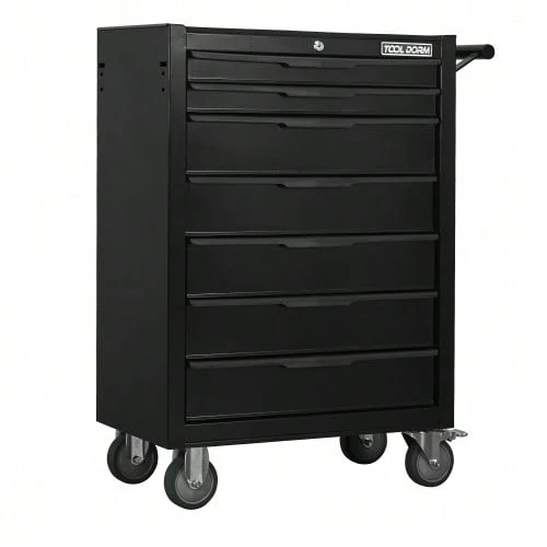 Tool Trolley (61.5 Cm) With 7 Drawers And Wheels, Rolling Metal Toolbox With Lockable Drawers, Storage Cabinet For Garage, Warehouse, Workshop - Black - View 1