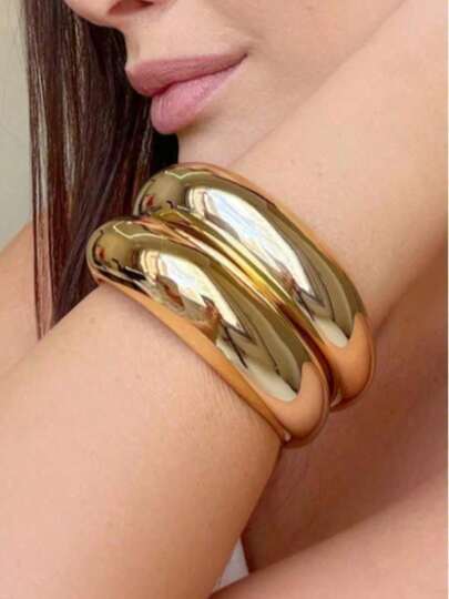 Pulseira Grossa Oval Folhada