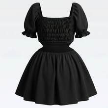 Women's Plus Size Short Dress, Open Style With Slit, Lightweight And Comfortable, Sizes 46 To 56 - Black - View 3