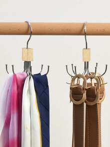 360 Degree Rotating Six Claw Hook Solid Wood Top Hanger Rack Wardrobe Organizer For Bags Scarves Ties Coats Belts Accessories Storage Solution Closet Display St Wooden Holder - View 10