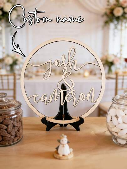 1PC Customizable Wooden Wedding Anniversary Gift, Engraved With Name And Blessings. Made Of Pure Solid Wood. A Home Decoration Gift, A Warm Commemorative Item. Suitable For Weddings, Home Decoration And As A Gift.