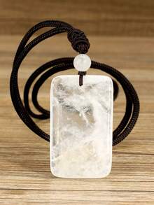 天然石水晶长方形吊坠项链。天然玫瑰石英、绿东陵玉、透明水晶吊坠，手工编织女士长项链。波西米亚风春夏海滩风。母亲节礼物/毕业礼物。毕业典礼摄影必备。 - 彩色 - 查看 15