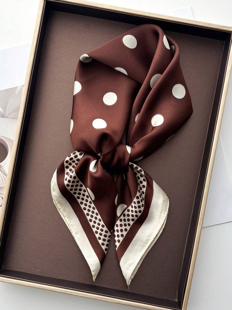 1pc Women Satin Bandana Scarf Square Solid Color Head Wrap - Coffee Brown - View 1