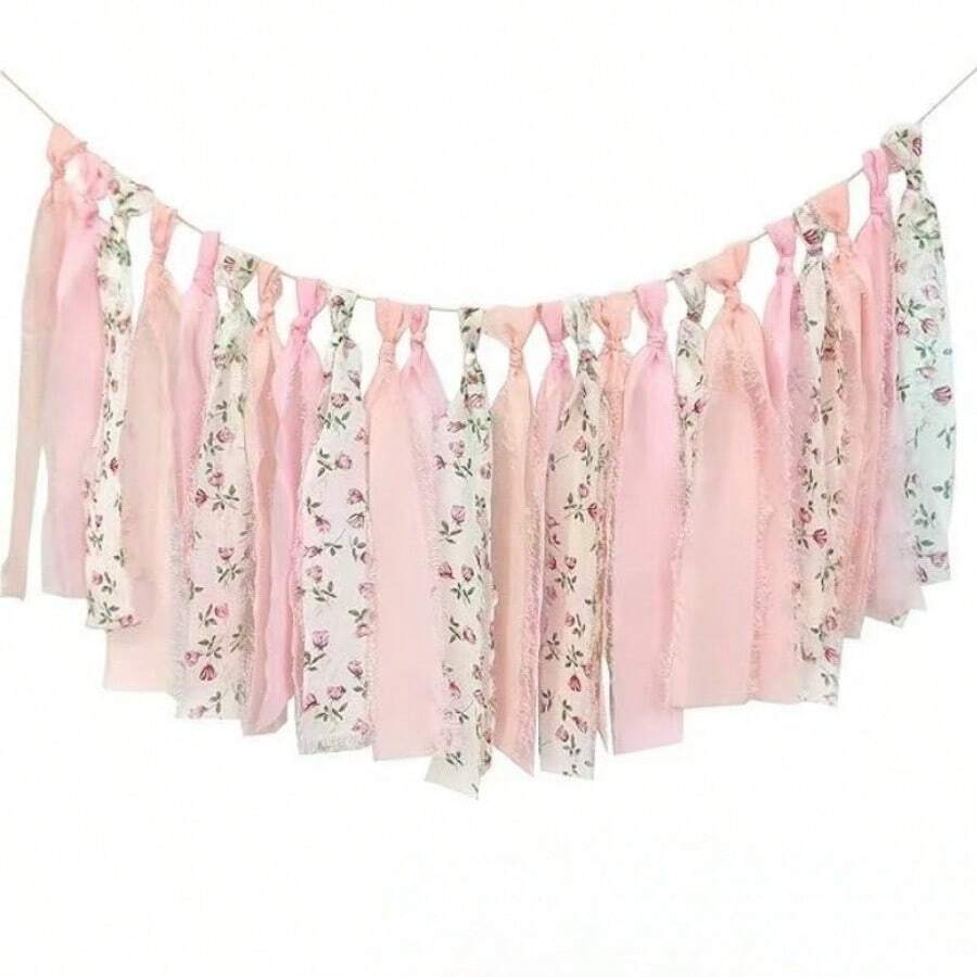 Dây trang trí tua rua bằng vải chiffon màu hồng, phụ kiện trang trí tiệc và chụp ảnh. - Xem 1