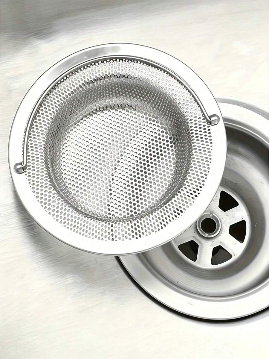 Passoire d'évier en acier inoxydable - Drain et filtre de cuisine, drain et filtre - Avec poignée antidérapante - Filtre de drain de cuisine et de salle de bain haut de gamme - Retient les cheveux, bloque les aliments et les débris - Couvercle de drain en maille durable résistant à la rouille - multicolore - Voir 1