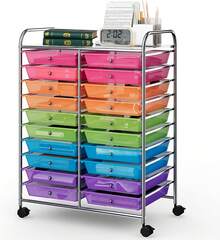 COSTWAY 10-Drawer Rolling Storage Cart, Utility Mobile Trolley With Removable Drawers & Universal Casters & 2 Brakes, Versatile Flexible Drawer Organizer Cart For Home, Office (Rainbow) - 彩虹 - 查看 10