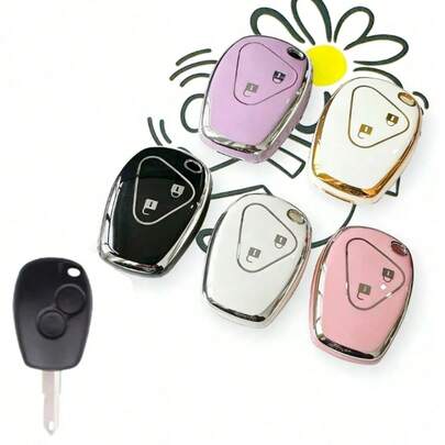 Fashion Couple Style Car Key Fob Case, Anti-Fall Full Protection Car Key Cover For Renault Trafic, Logan, Dacia Modus, Megane, Espace, Laguna, Duster, Sandero, Fluence, Clio, Kangoo, Premium Soft Shockproof Protective Shell, Available In Classic Black & Sweet Pink, Stylish Vehicle Key Accessory For Daily Use