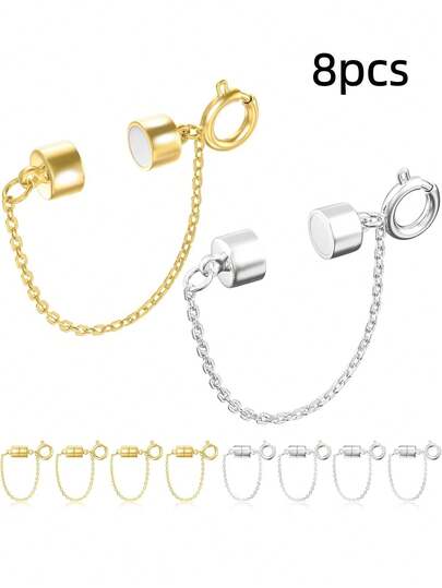 8 piezas Conector de pulsera con cierre magnético de moda, tono dorado y plateado, accesorio de joyería y cadena de antiperidida para mujeres