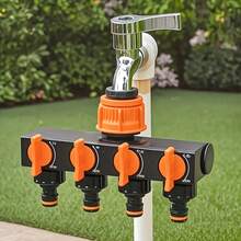 4-Way Garden Hose Splitter With 4 Independent Switches, Leak-Proof Design, Outdoor Faucet Connector For Lawn, Garden, Car Wash And Irrigation - Black and Orange - View 1