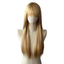 Cosplay Wig Beige Blonde Long Straight Wig With Bangs Realistic Scalp Synthetic Hair Heat Resistant Full Head Wig For Comic Con Anime Costume Party Stage Performance - Off White - View 2