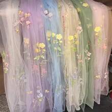 Embroidered Sage Green Tulle Table Runner With Butterfly Flower Design | Ideal For Weddings, Spring/Summer Parties, And Various Occasions, Polyester Fabric - Small Floral Pattern - View 2