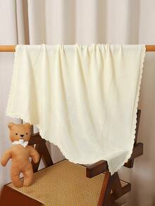 100*80cm All Season Pure Cotton Baby Blanket, Soft & Comfortable Children Blanket With Scalloped Edges, Stroller Blanket, Swaddle Wrap, Essential For Newborns - Off-white - View 3