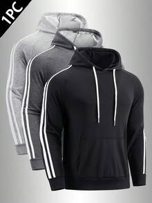 Sudadera de moda con bloques de color para hombres, adecuada para otoño/invierno, uso casual, deportivo y de fitness - Negro - Ver 1