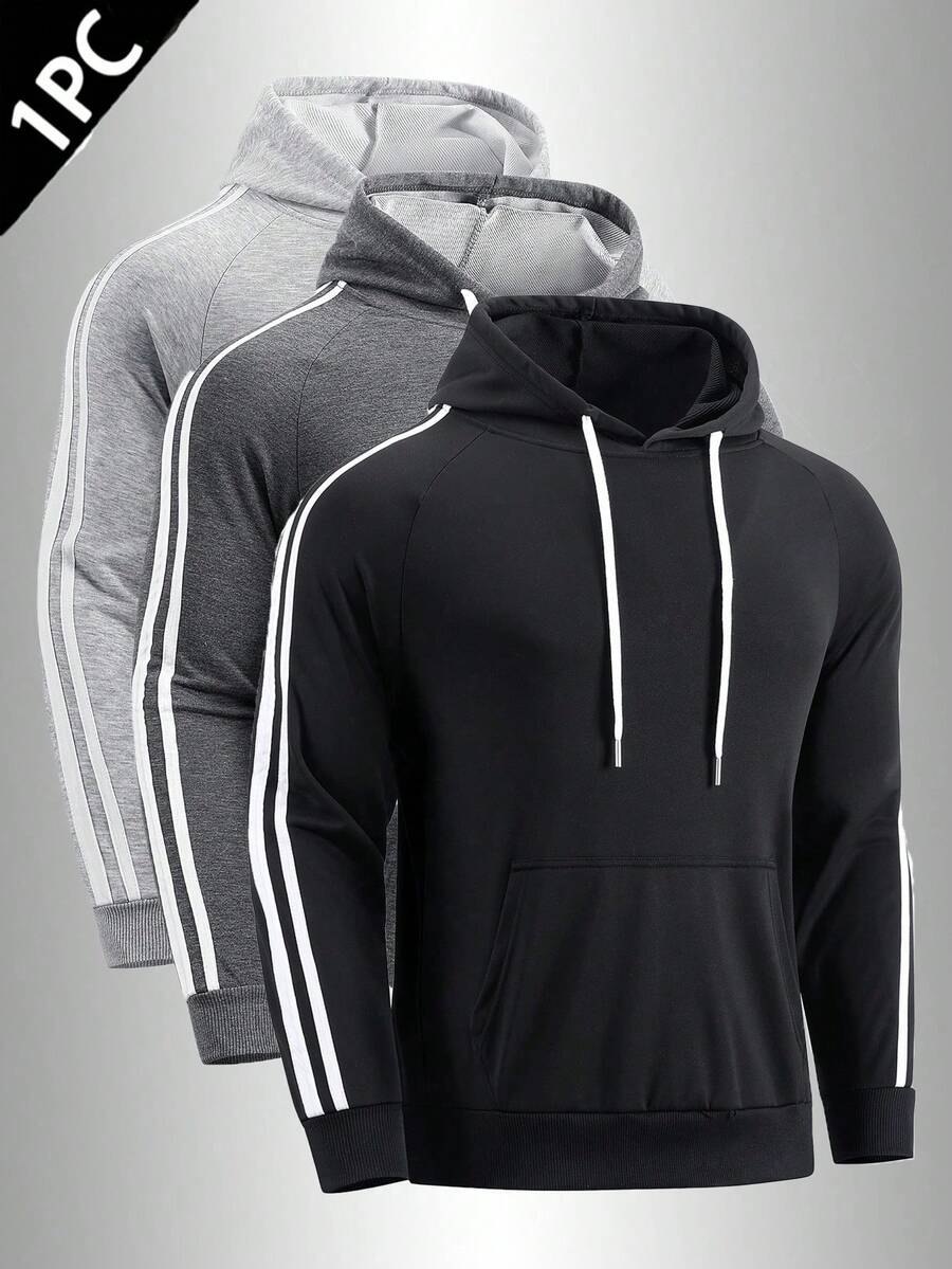 Sudadera de moda con bloques de color para hombres, adecuada para otoño/invierno, uso casual, deportivo y de fitness - Negro - Ver 1