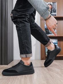 Giày thể thao cổ thấp bằng da màu đen cổ điển, đế mềm mại thoải mái, chống trơn trượt, thích hợp cho mùa xuân/thu, phong cách công sở thường ngày dành cho nam giới. - màu đen - Xem 3
