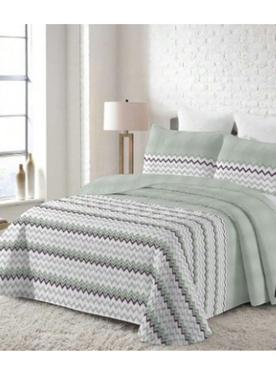 Quilted Bedspread + 2 Pillowcases, Printed For Spring, Summer, Autumn And Winter. 100% Microfiber, 150 X 150 Cm. - Design-5 - View 1