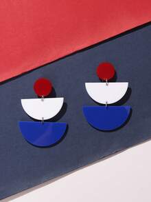 1 Pair 250th Anniversary Geometric Acrylic Earrings, Suitable For Women And Girls, Patriotic 4th Of July Jewelry Accessory - Multicolor - View 1