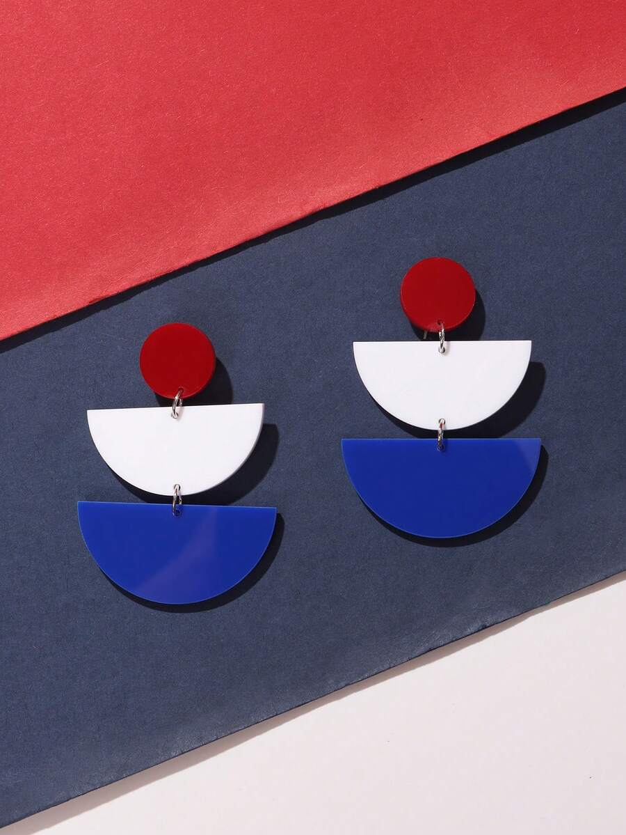 1 Pair 250th Anniversary Geometric Acrylic Earrings, Suitable For Women And Girls, Patriotic 4th Of July Jewelry Accessory - Multicolor - View 1