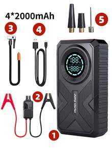 Arrancador de coche de 5000A y 150PSI con compresor de aire, paquete de refuerzo de batería de coche portátil de 12V con cables de arranque, luz LED y pantalla LCD - Multicolor - Ver 13