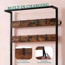 BALCONERA Industrial Freestanding Coat Rack With Shoe Storage Shelves & 9 Hooks, Metal Frame Hallway Entryway Organizer Unit - Brown - View 7
