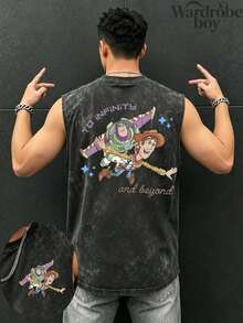 Disney Men's Washed Cotton Sleeveless Printed Vest, Toy Story Pattern Printed Vest, Suitable For Both Men And Women, High-Quality Pure Cotton Vest, Suitable For All Seasons, Comfortable And Breathable | Exquisite Design | The Best Choice For Gift Giving - 黑色 - 查看 1