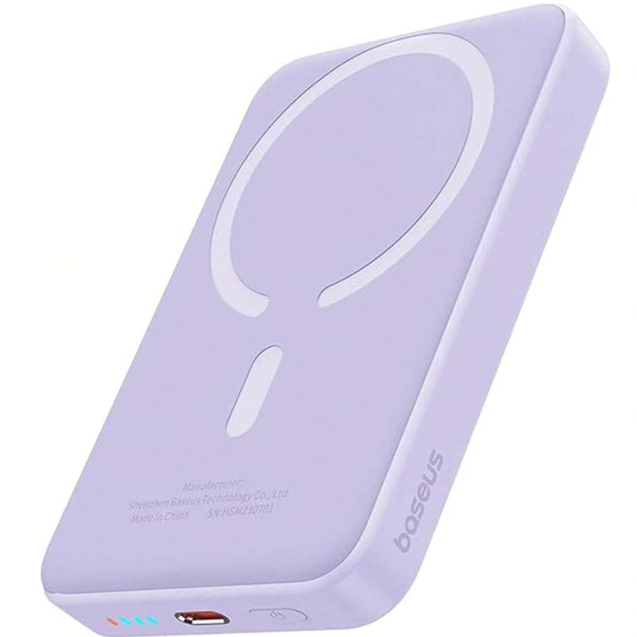 5000mAh MagSafes Magnetic Wireless Power Bank With 20W Fast Charging, Ultra-Thin And Compact High-Speed Battery Pack, Strong Magnet For Easy Charging, Precisely Compatible With IPhone 12-17 Pro/Pro Max Series, Portable For Commute And Travel Emergency Power Supply - Màu tím - Xem 1