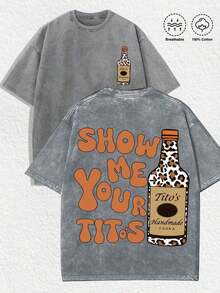 1 PCS Small Tito's Vodka Bottle Graphic (Leopard - Print), Back "SHOW ME YOUR TITOS" Lettering (Retro - Style Font) & Large Tito's Vodka Bottle Graphic (Leopard - Print), 100% Cotton Breathable Apparel Suitable For Men, Women, Vodka Enthusiasts, Streetwear Lovers, Edgy Fashion Aficionados, Party - Goers, Perfect For Casual Daily Wear, Street Style Outings, Parties, Hangouts With Friends, Music Festivals & Urban Fashion Occasions TEEV - Xám - Xem 11