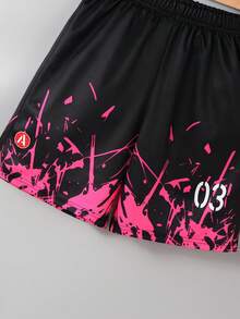 Set de 2 piezas de ropa deportiva para niños, camiseta de manga corta con cuello redondo y estampado numérico, y pantalones cortos, conjunto de ropa deportiva casual de verano - Negro - Ver 10