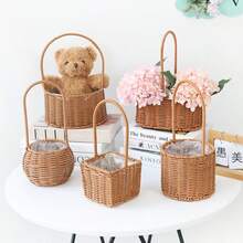 Handwoven Rattan Round Flower Basket, Suitable For Weddings, Valentine's Day, Parties, Events, Can Be Used As Centerpiece Decor Or Flower Vase - Flower Basket - View 7