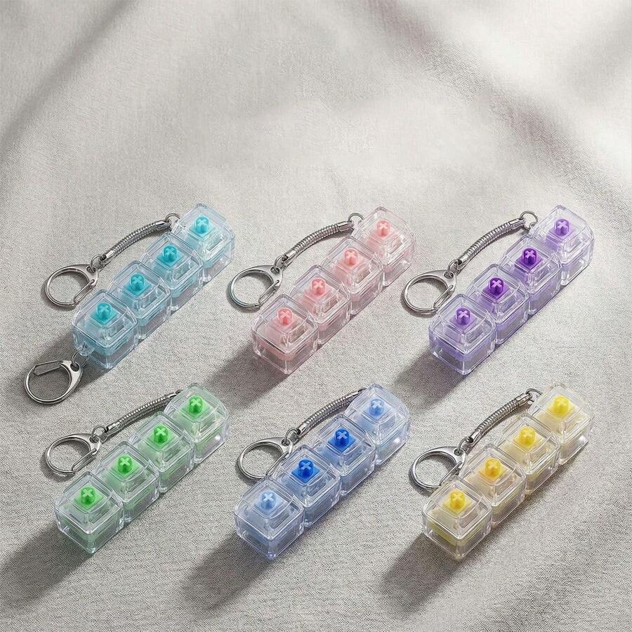 Cube PC Decompression Button Toy, 4-Key/9-Key High Transparency Backlit Squeeze Mechanical Keyboard Keychain Pendant - View 1