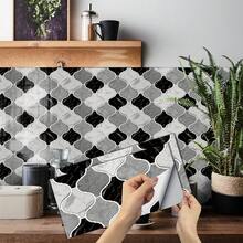 DIY Friendly Peeling Tiles, Easy To Cut Black Grey Arabic Style Wall Stickers, Self-Adhesive Detachable Splash Proof Stickers For Apartment Decoration, Bars, And Cafes - Black and Gray - View 2