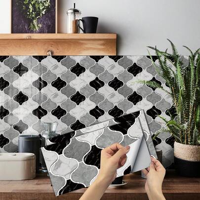 Gạch dán tường tự dính, dễ cắt, màu đen xám, kiểu Ả Rập, chống thấm nước, thích hợp trang trí căn hộ, quán bar và quán cà phê.