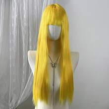 Cosplay Wig Beige Blonde Long Straight Wig With Bangs Realistic Scalp Synthetic Hair Heat Resistant Full Head Wig For Comic Con Anime Costume Party Stage Performance - Off White - View 9