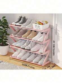 4-Tier Z-Shaped Shoe Rack, Plastic Freestanding Storage Shelf, Multi-Functional Large Capacity Storage Rack, Easy To Assemble Floor Installation, No Tools Required, Stackable, Home Dorm Essential, Space-Saving, Household Organization Shoe Boot Miscellaneous Storage, Suitable For Hallway, Closet, Living Room, Bedroom - Multicolor - View 23