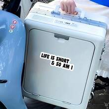 1PC 7 Inch Waterproof Removable Outdoor PVC Detachable Vinyl Sticker - Life Is Short & So Am I Funny Sarcastic Short People Quote Decal, Bold Black Text Relatable Height Humor Meme Aesthetic, Gen Z Self Deprecating Viral Style Sticker Perfect For Car Bumper, Motorcycle, Door, Window, Glass, Truck - Multicolor - View 8