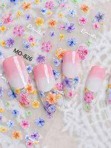 2件組鮮豔色彩雛菊花瓣春季美甲貼紙，果凍浮雕粉藍紫盛開迷你碎花仿真花瓣美甲貼花，夏季婚禮美甲設計DIY美甲用品浮雕飾品裝飾 - 彩色 - 查看 4