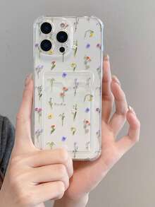 花卉图案透明防摔手机壳，TPU材质，适合作为节日礼物，兼容苹果XS/XS Max/XR/11/12/13/14/15/16 Pro/17/Pro Max/14/15/16 Plus，带卡槽和照片插槽 - 無色 - 查看 7
