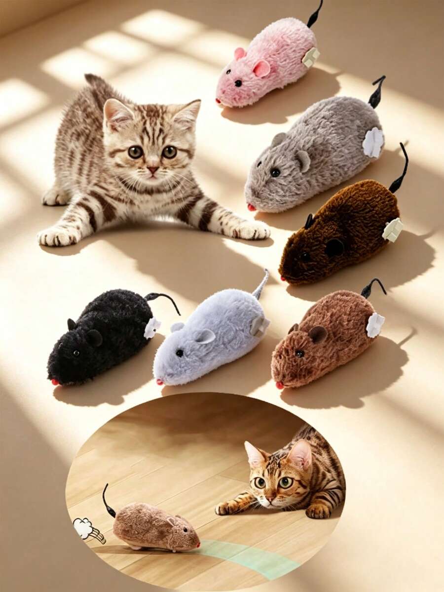 Đồ chơi chuột lên dây cót (1/3/6 chiếc), đồ chơi tương tác huấn luyện đuổi bắt mô phỏng thực tế dành cho thú cưng trong nhà/ngoài trời cho mèo và mèo con (Không thích hợp cho thảm) - Nhiều màu - Xem 1