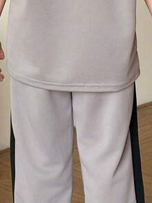 Young Boy Cartoon Print Round Neck Short Sleeve Top And Pants Set - Grey - View 7