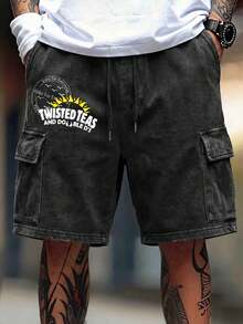 Quần short cargo nam tối giản mùa hè, chất liệu denim bạc màu, kiểu vintage, có túi. - màu đen - Xem 1