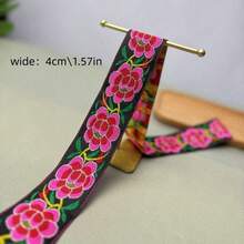 Ren Jacquard họa tiết hoa mẫu đơn, băng dệt kiểu cổ điển, phụ kiện quần áo thêu Hanfu & Miao. - màu đỏ - Xem 6