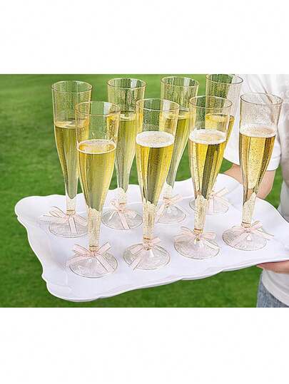 Bộ 5/10/20/25/30/50 ly sâm panh nhựa phủ bột vàng lấp lánh, trang trí tiệc bột vàng, ly sâm panh nhựa tái sử dụng 130ml/5oz, ly rượu hình ống bền và thanh lịch, thích hợp cho đám cưới, tiệc cocktail, ngày lễ, Giáng sinh, Năm mới.