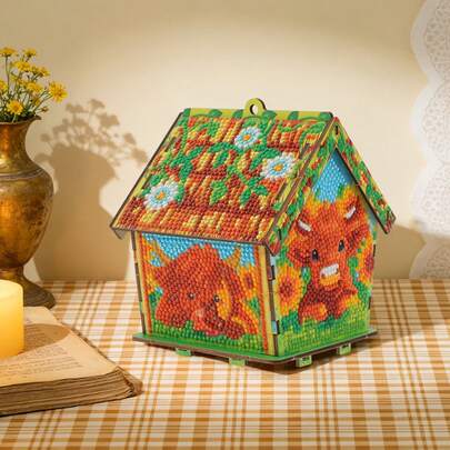 5D Diamond Painting Kits 3D Wooden Puzzle House DIY Set: American Flag Theme, Bohemian Style, Jesus Image, Van Gogh Style, Cow Pattern, Suitable For Home Decor And Holiday Gifts (Independence Day, Mother's Day, Birthday, Wedding)