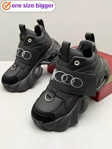 Choisissez une taille au-dessus, choisissez une taille au-dessus, choisissez une taille en-dessous, sélectionnez la bonne taille. Chaussures de sport à enfiler, nouvelles chaussures de mode confortables pour l'automne/hiver 2026 avec boucle métallique, amorti à air, semelle plateforme antichoc. Baskets punk rock rétro épaisses, chaussures de course polyvalentes, convenant pour toutes les saisons, chaussures blanches décontracté, chaussures de style britannique pour jeunes et étudiants, chaussures de Noël (choisissez une taille au-dessus) - Noir - Voir 5