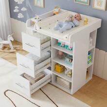 White Changing Table With 3 Drawers, Ample Storage Space Including Side Storage, Adjustable Shelves And Changing Area With Dividers. - White - View 12
