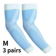 3 Unisex Outdoor Fitness Arm Sleeves: Breathable, Highly Elastic Compression Sleeves With Moisture-Wicking And Supportive Features-Perfect For Running, Cycling, And Workouts - Blue and White - View 4