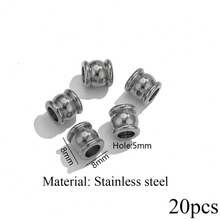 20 piezas de cuentas de acero inoxidable de 4/6/8/10 mm con agujero grande, adecuadas para la fabricación de joyas DIY como pulseras y collares - Plateado - Ver 6