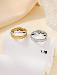 两枚不锈钢金银极简素面戒指套装，适合女士日常佩戴或作为礼物 - 金黃色 - 查看 2