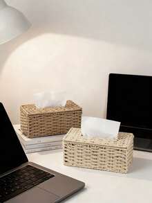 Handmade Woven Tissue Box, Rectangular With Lid, Bohemian Style Decorative Woven Box, Suitable For Bathroom, Bedroom, Bookshelf, Living Room, Home, Dining Room, Hotel Tissue Storage, Modern Minimalist Design, Multiple Colors Available - Multicolor - View 3